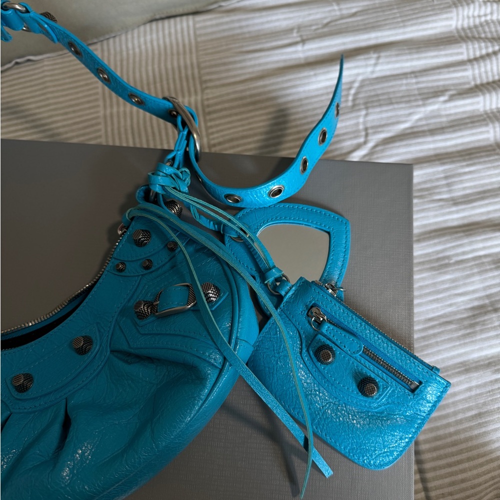 Balenciaga Blue Croc-Embossed Shoulder Bag